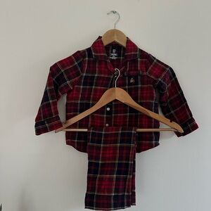 Red Plaid Button-Up Shirt and Pants Set
